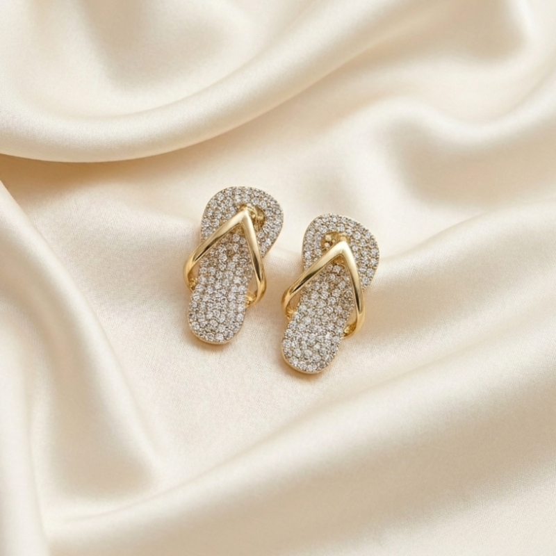 Sparkling Gold Flip Flop Stud Earrings