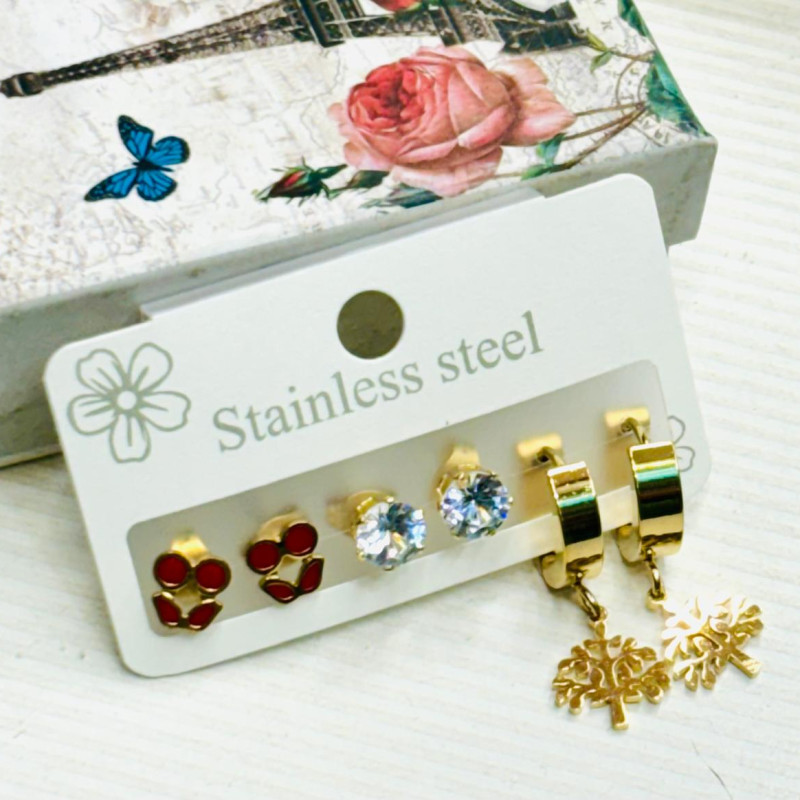 Gold Plated Stainless Steel Earrings Set