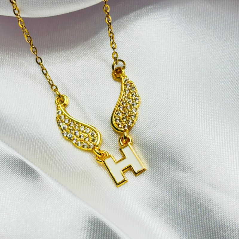 Angel Wings Initial H Necklace