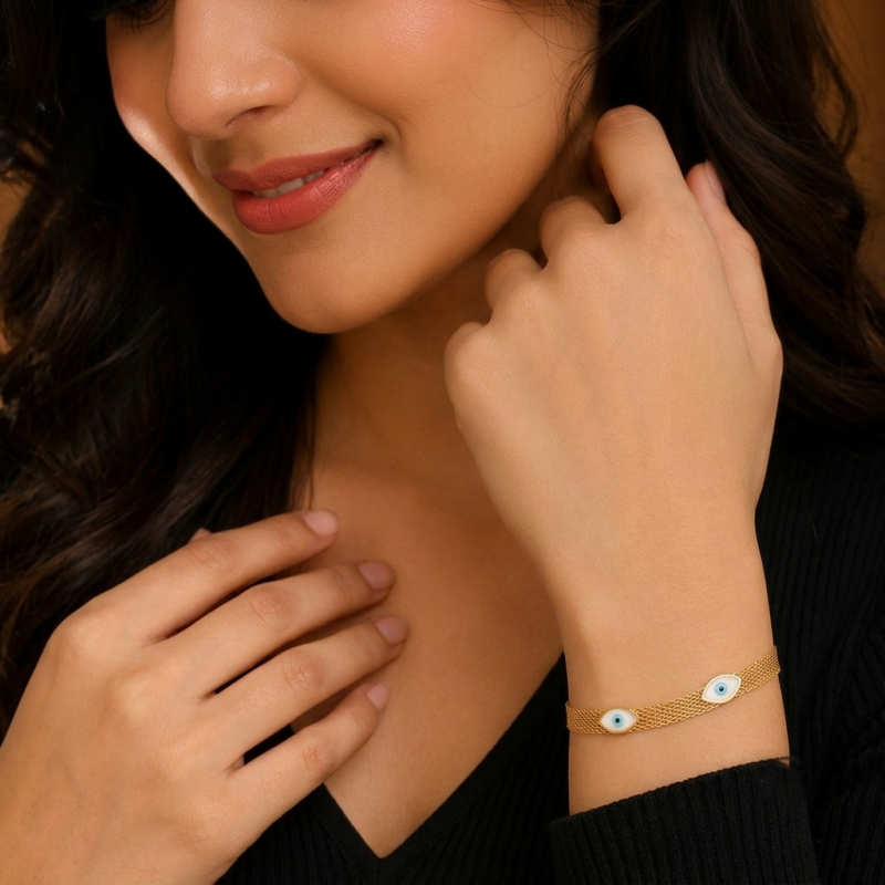 Gold Mesh Evil Eye Bracelet