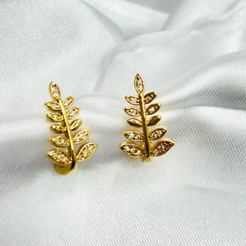 Golden Sparkling Leaf Branch Earrings for Women