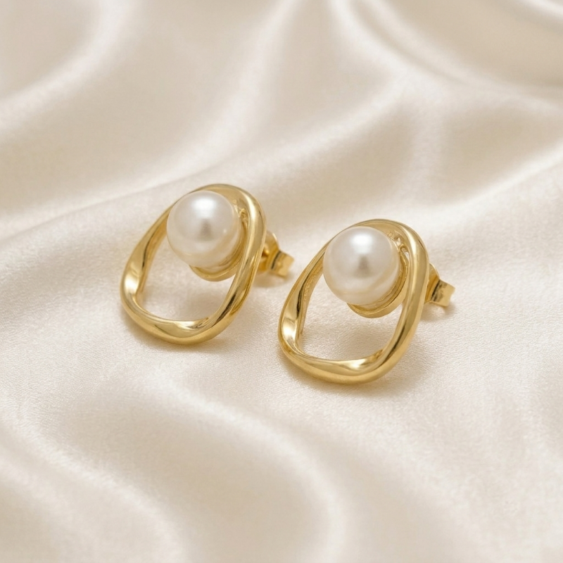 Elegant Organic Gold Pearl Earrings