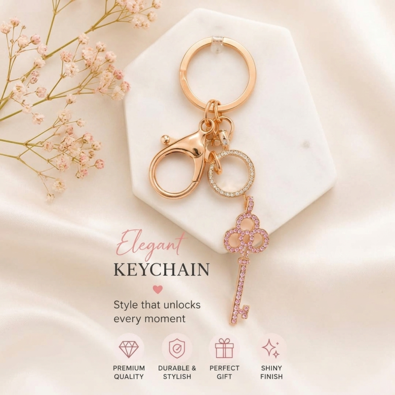 Elegant Crystal Key Charm Keychain