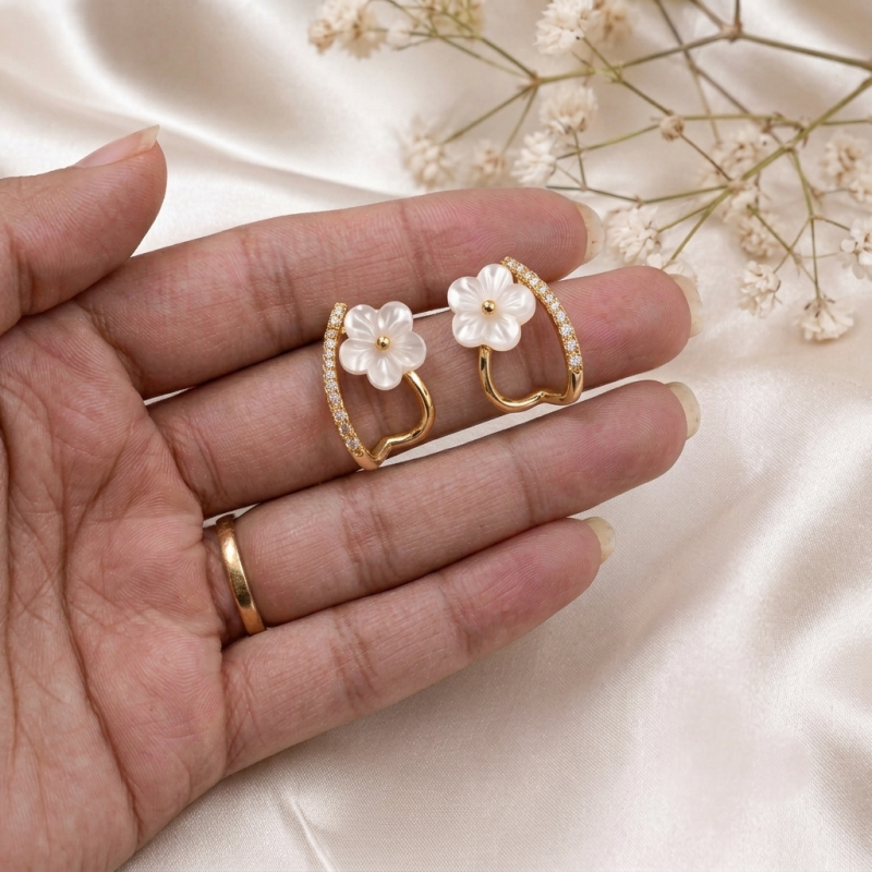 Floral Elegance Gold Hoop Earrings