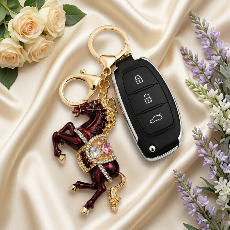 Elegant Enamel Horse Charm Keychain