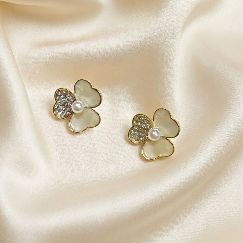 Elegant Crystal Enamel Flower Stud Earrings