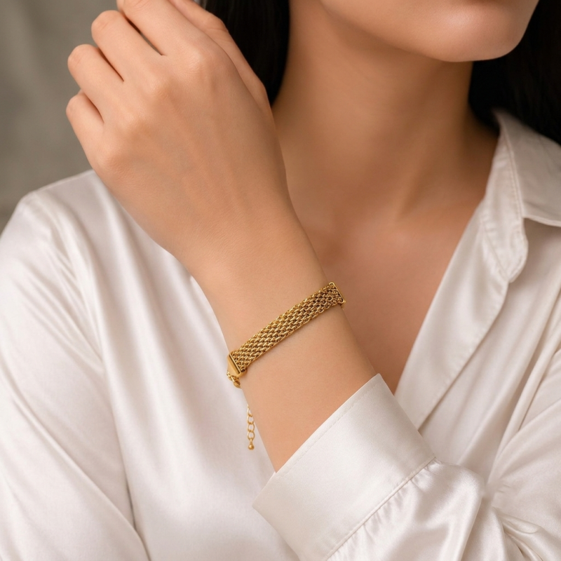 Bold Woven Texture, Timeless Gold Bracelet