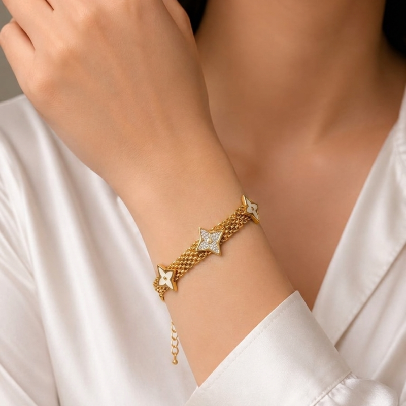 Golden Blossoms, Stainless Steel Strength Bracelet