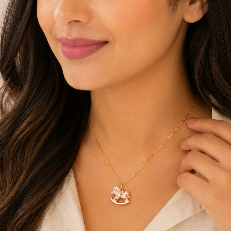 Whimsical Enamel Rocking Horse Necklace