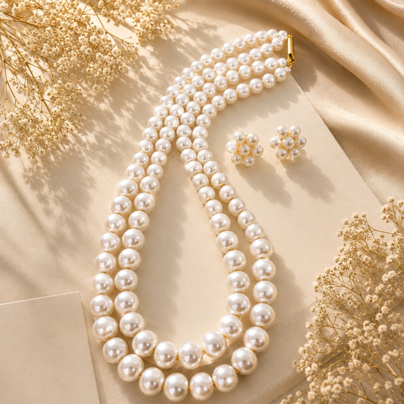 Multi Strand Pearl Cluster Jewelry Set