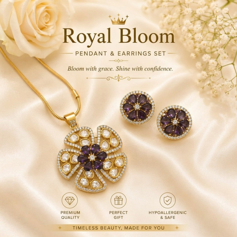 Royal Bloom Pendant & Earrings Set
