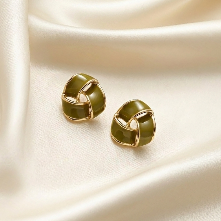 Vintage Olive Green Knot Stud Earrings