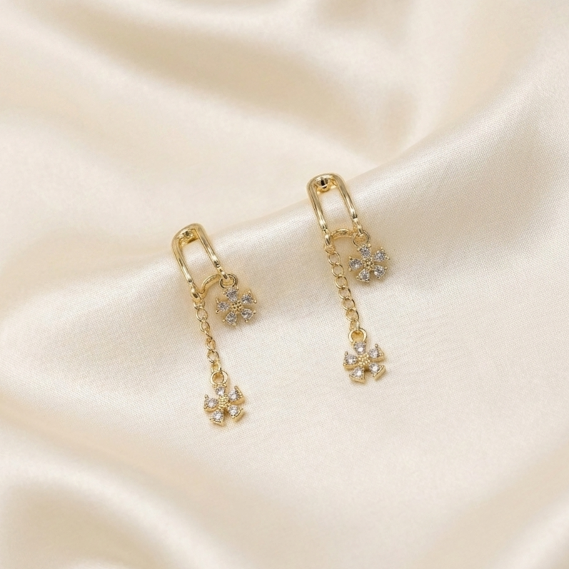Dainty Gold Snowflake Drop Earrings