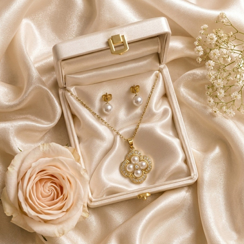 Elegant Pearl Clover Jewelry Set