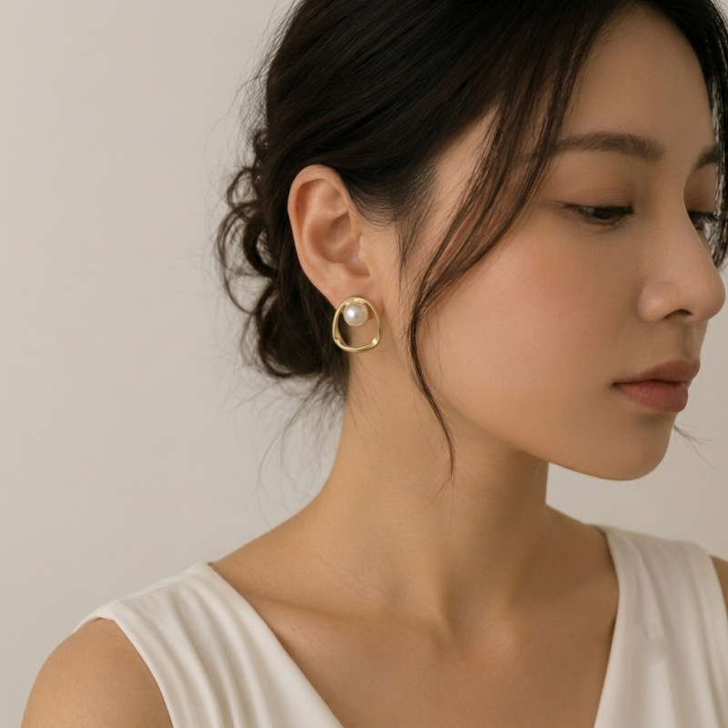 Elegant Organic Gold Pearl Earrings