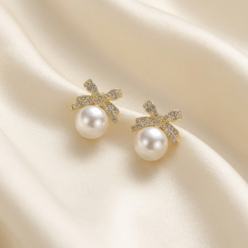 Elegant Bows Meet Timeless Pearls Earrings