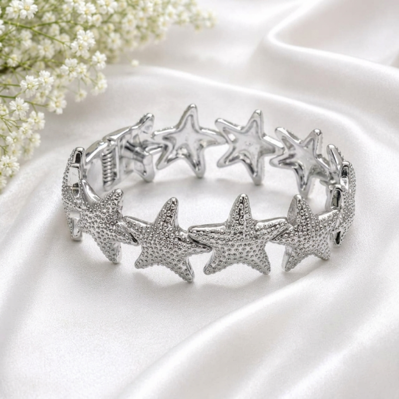 Silver Ocean Elegance Statement Bracelet