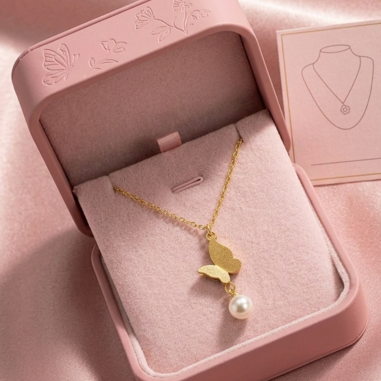 Elegant Butterfly Pearl Drop Necklace