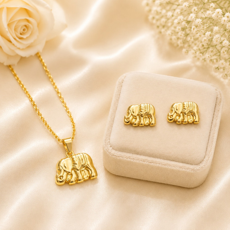 Little Elephant Necklace & Earrings Set