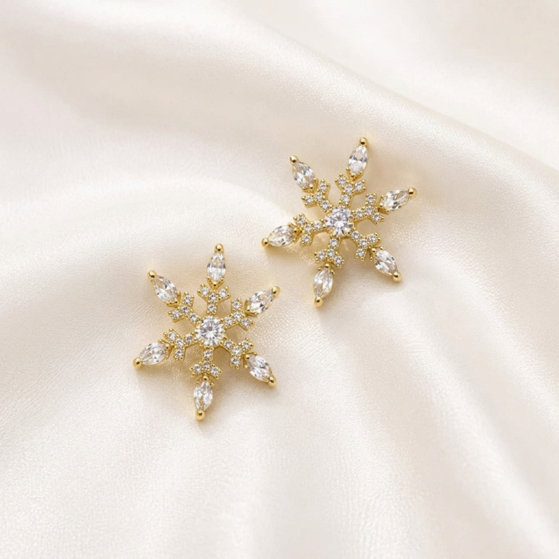 Sparkling Gold Crystal Snowflake Earrings
