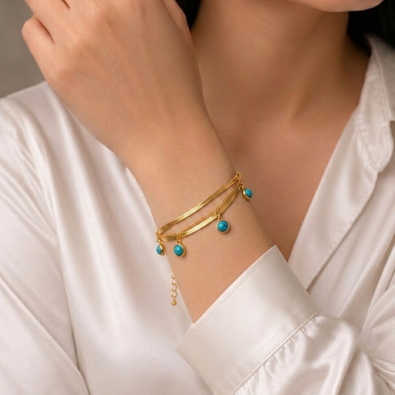 Elegant Gold Turquoise Layered Bracelet