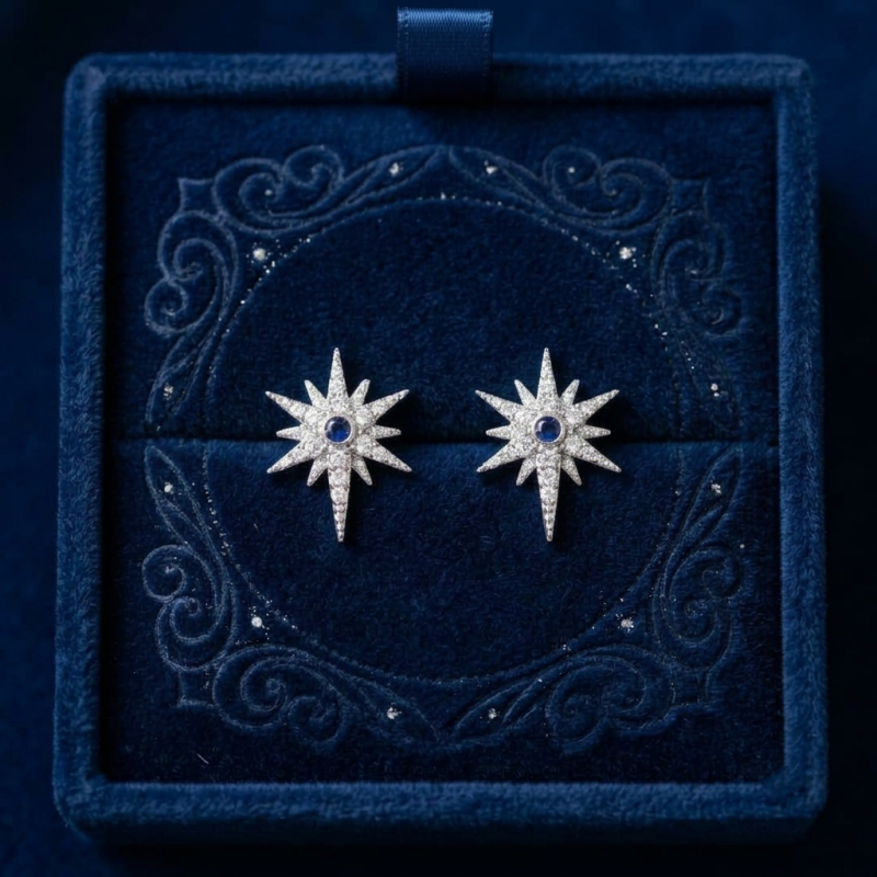 Celestial Starburst Blue Sapphire Earrings