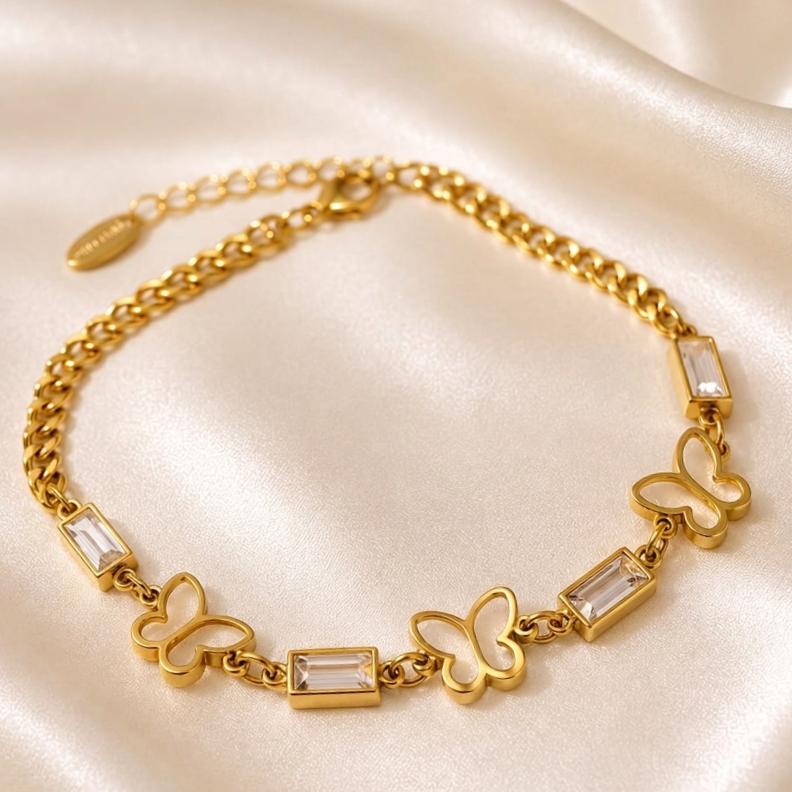 Elegant Gold Crystal Butterfly Bracelet