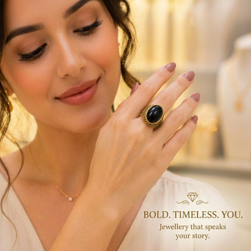 Bold Gold Black Onyx Ring