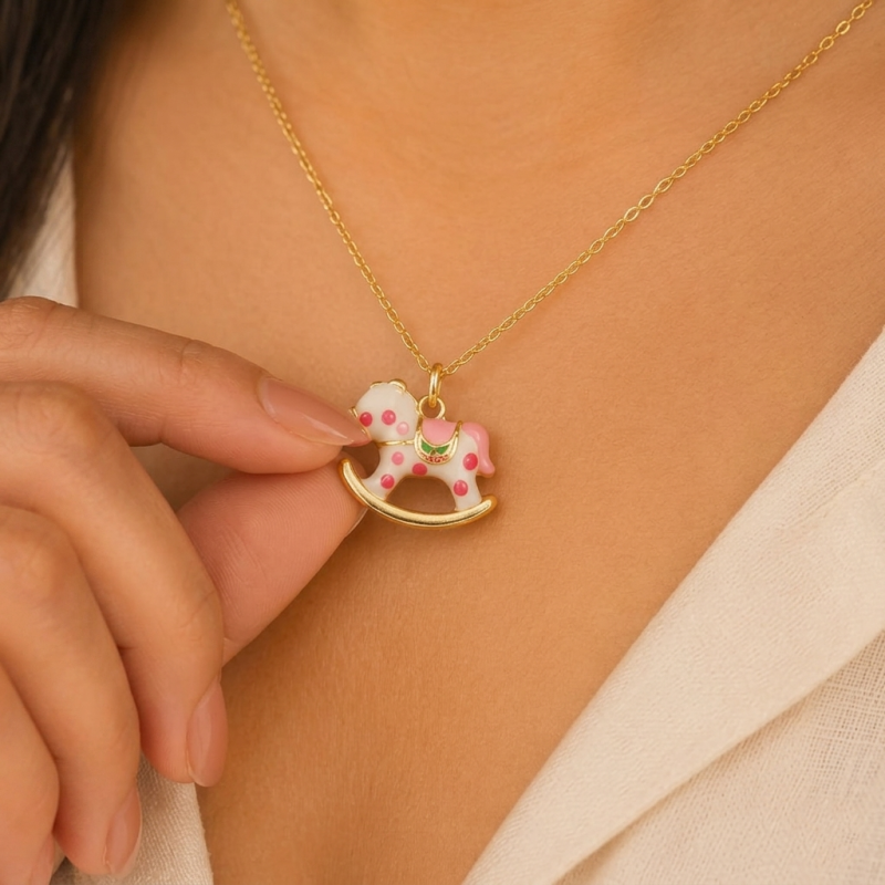 Whimsical Enamel Rocking Horse Necklace