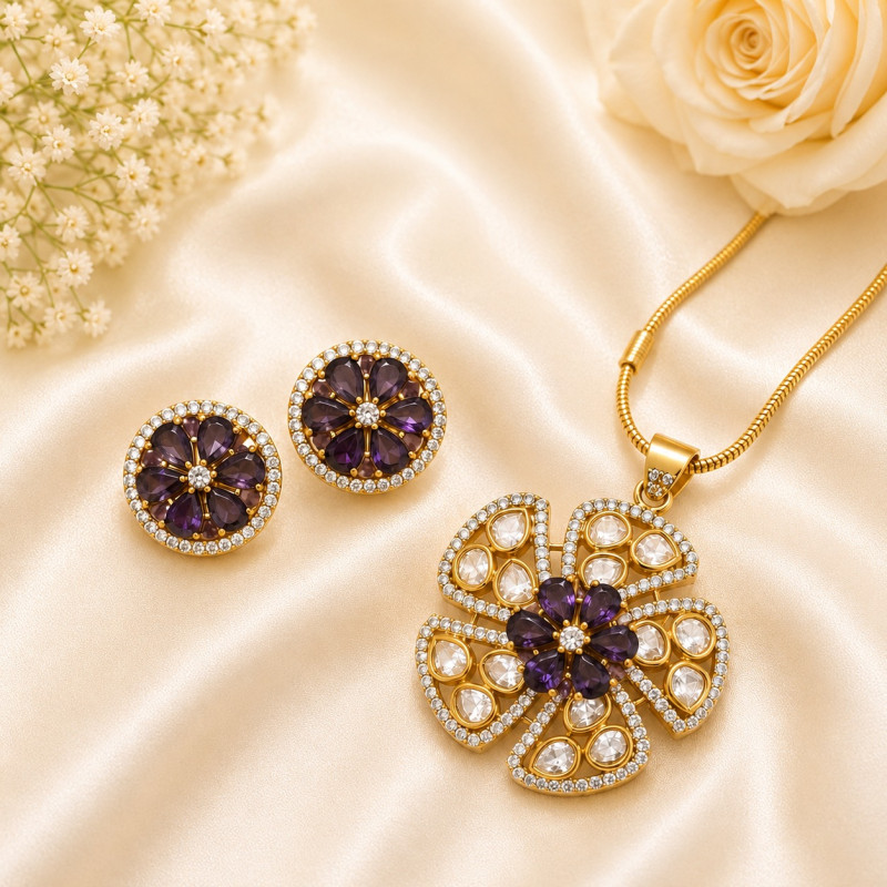 Royal Bloom Pendant & Earrings Set