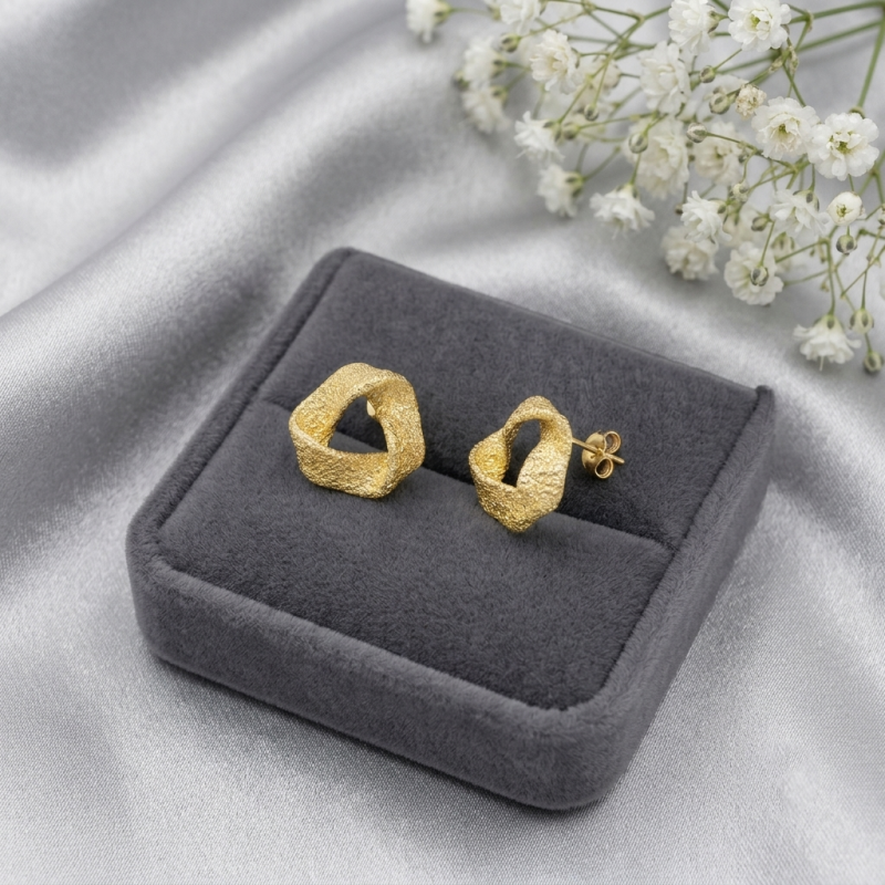 Handcrafted Textured Gold Stud Earrings