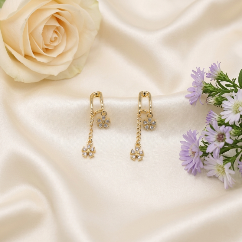 Dainty Gold Snowflake Drop Earrings