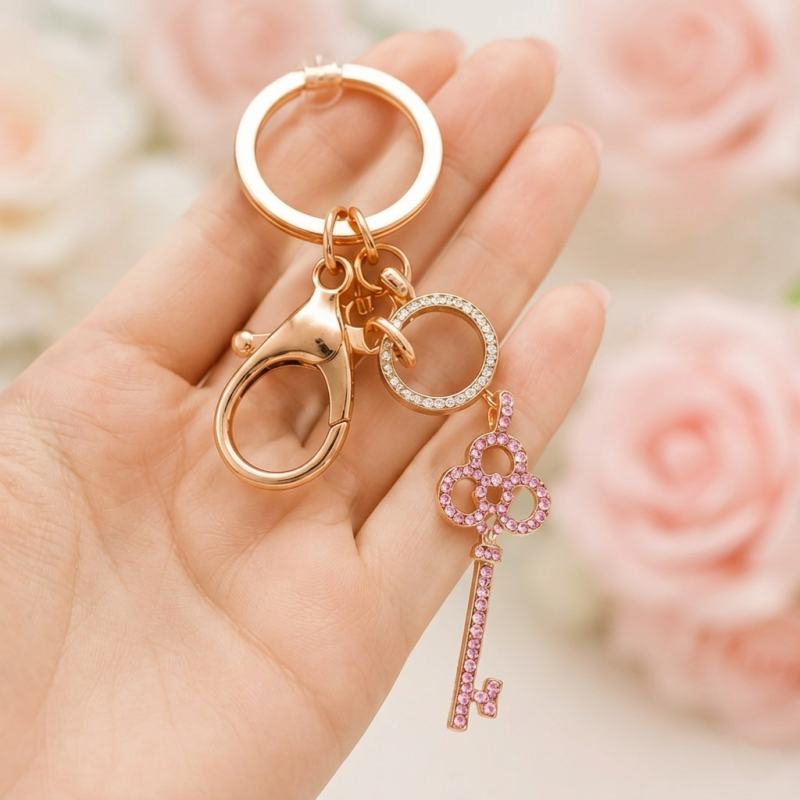 Elegant Crystal Key Charm Keychain
