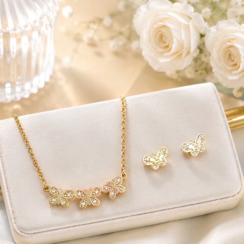 Elegant Gold Butterfly Jewelry Set