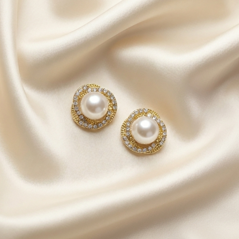 Vintage Crystal Halo Pearl Stud Earrings