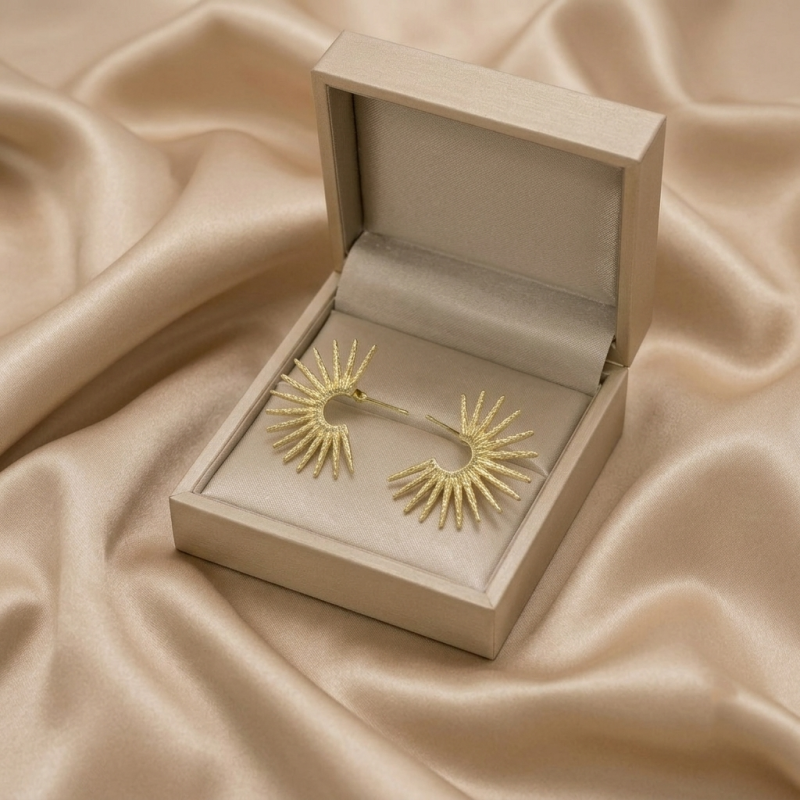 Radiant Sunburst Textured Gold Earrings
