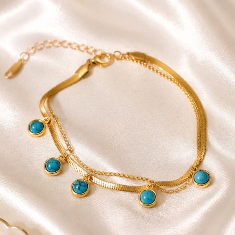 Elegant Gold Turquoise Layered Bracelet