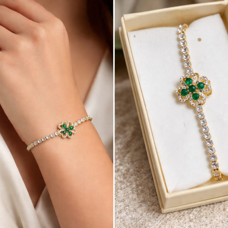 Luxurious Gold Green Blossom Bangle Bracelet