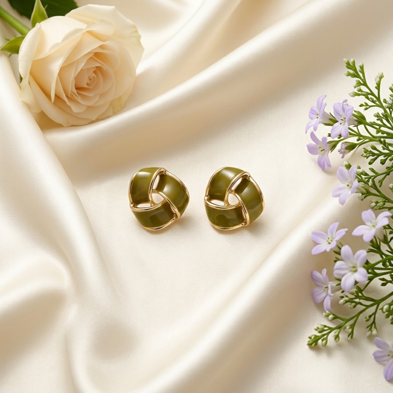 Vintage Olive Green Knot Stud Earrings