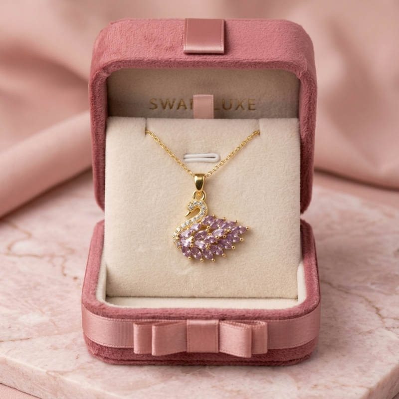 Elegant Lavender Crystal Swan Necklace