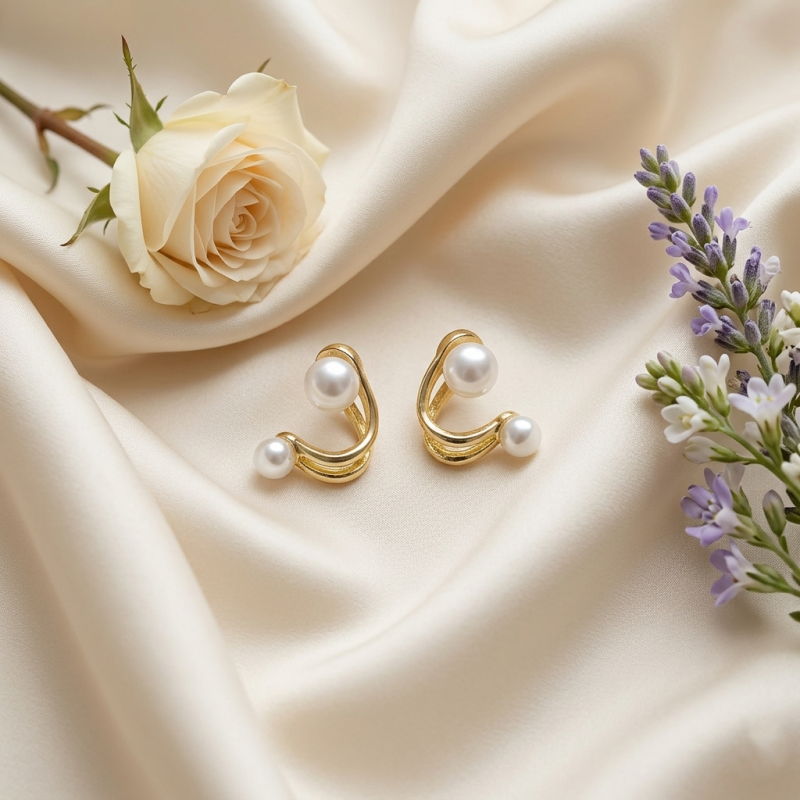 Elegant Gold Dual Pearl Stud Earrings