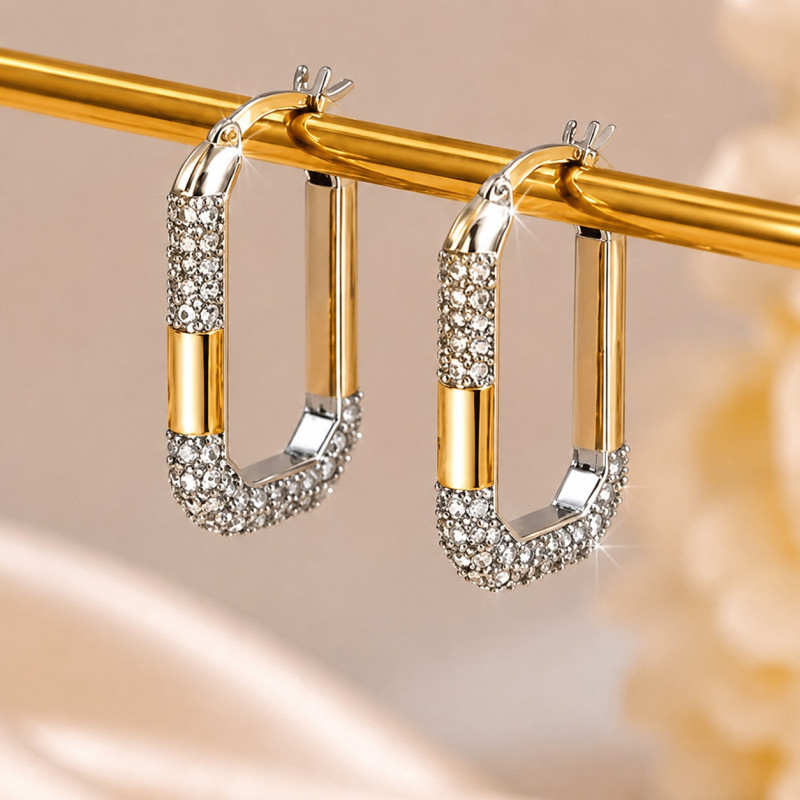 Elegant Two-Tone Geometric Hoop Earrings