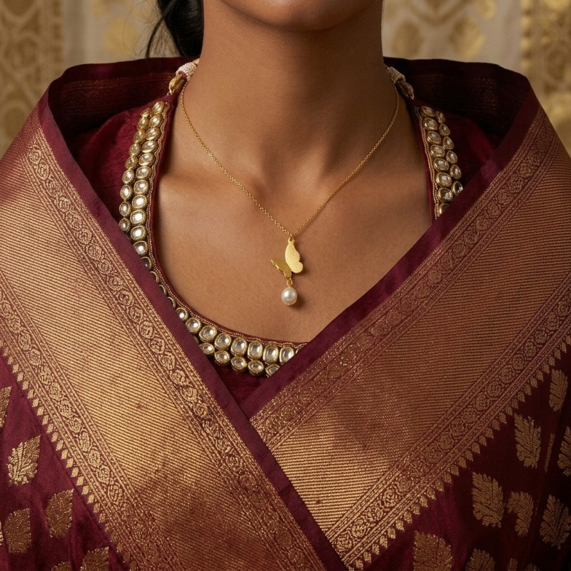 Elegant Butterfly Pearl Drop Necklace