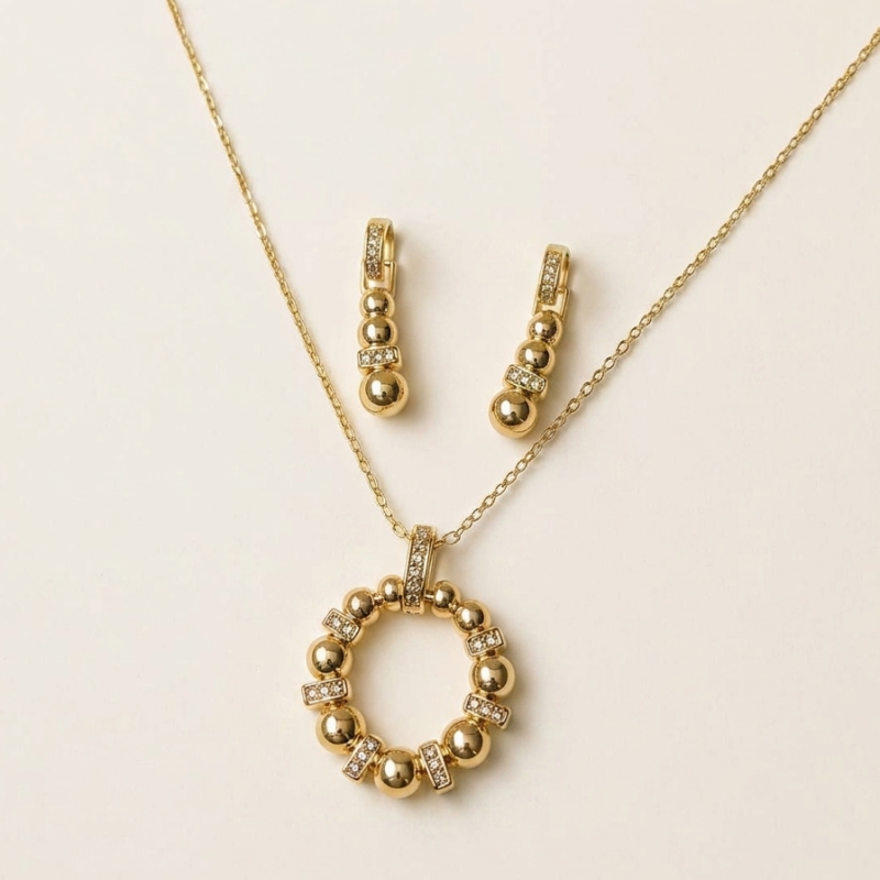 Elegant Golden Beaded Jewelry Set
