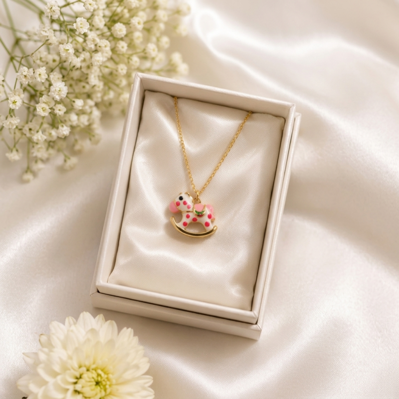 Whimsical Enamel Rocking Horse Necklace