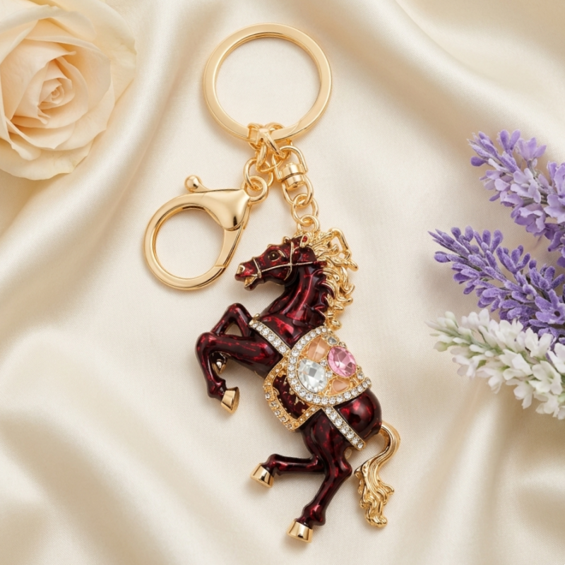 Elegant Enamel Horse Charm Keychain