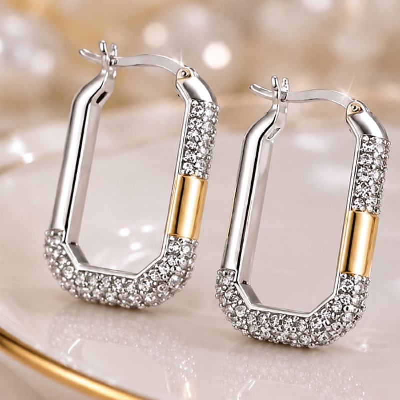 Elegant Two-Tone Geometric Hoop Earrings