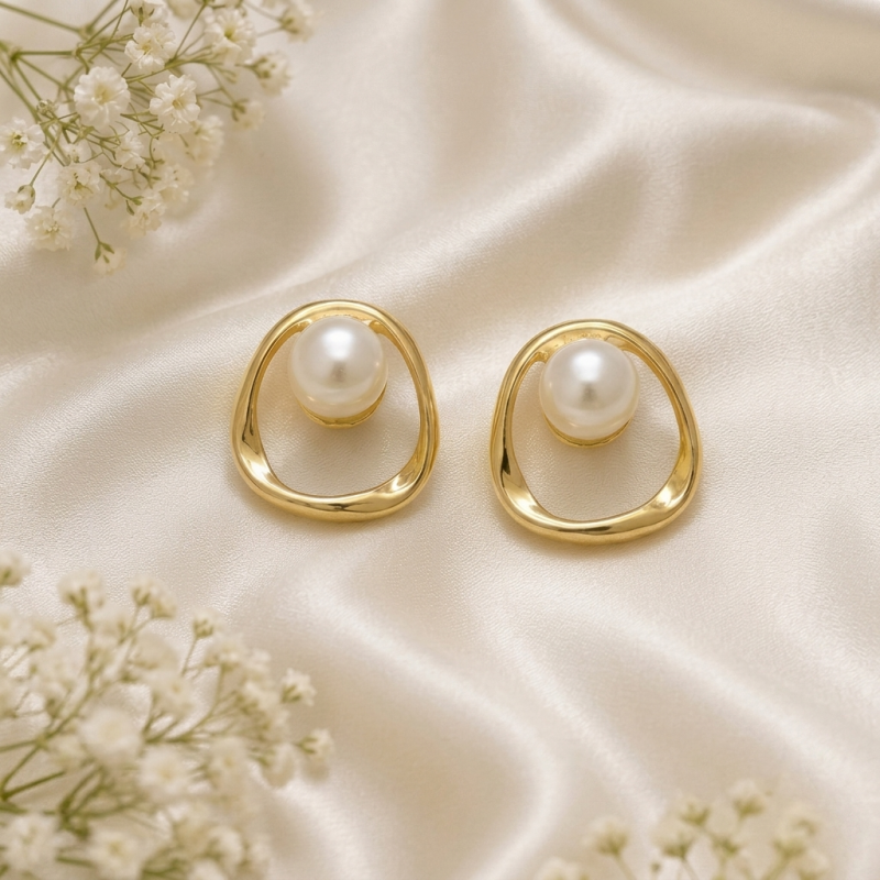 Elegant Organic Gold Pearl Earrings