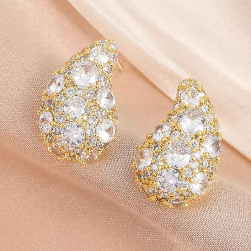 Cubic Zirconia Oxidized Earrings (Golden)