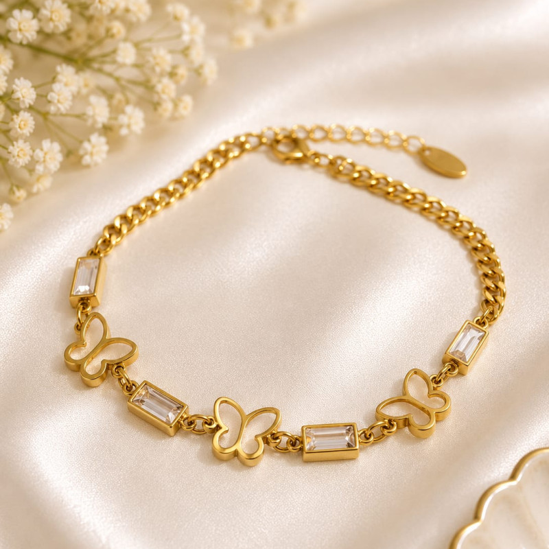 Elegant Gold Crystal Butterfly Bracelet